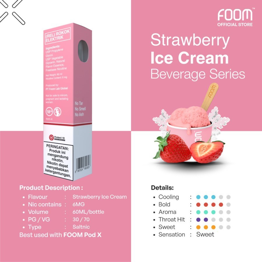 FREEBASE FOOM STRAWBERRY ICE CREAM LIQUID 60ML 100% AUTHENTIC