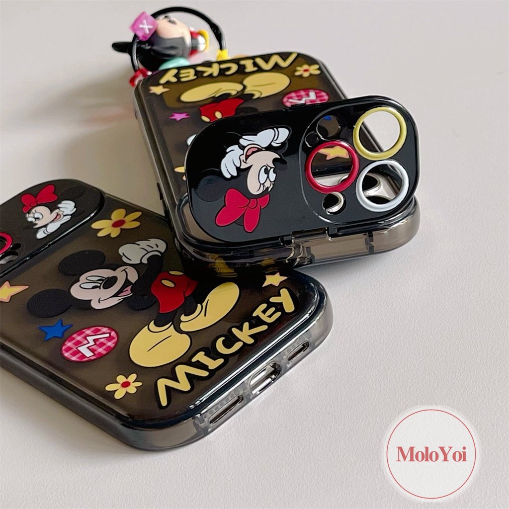 IPHONE Kartun Disney Mickey Bunga Case Kompatibel Untuk Iphone11 14 13 12 Pro Max7 8 14 Plus X XR XS MAX SE 2020 Kreatif Indah Flip Make Up Cermin Shockproof Lembut TPU Phone Cover