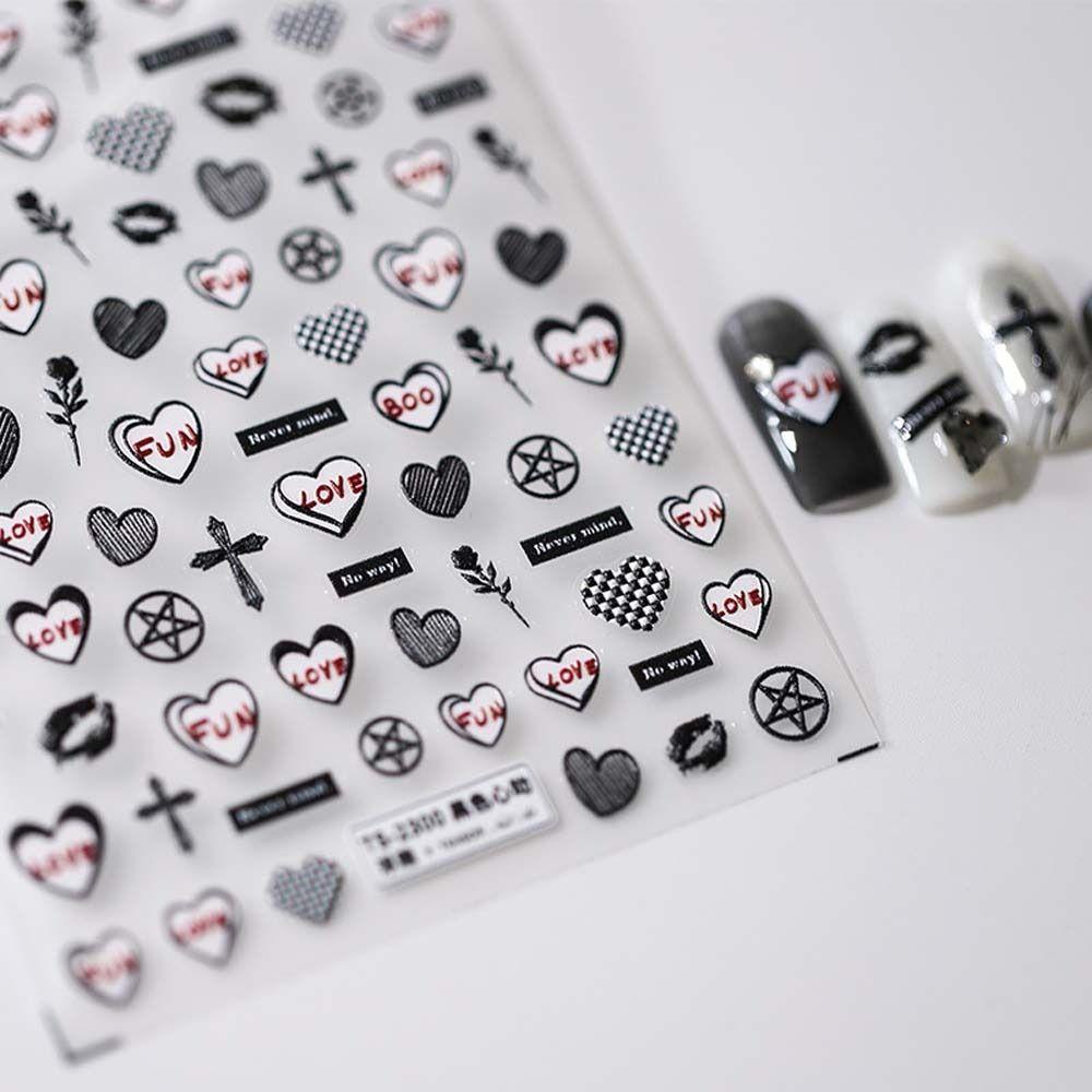 AUGUSTINA Agustina Stiker Kuku Hati Fashion Street Style Love Heart Cross Self Adhesive Nail Art Dekorasi