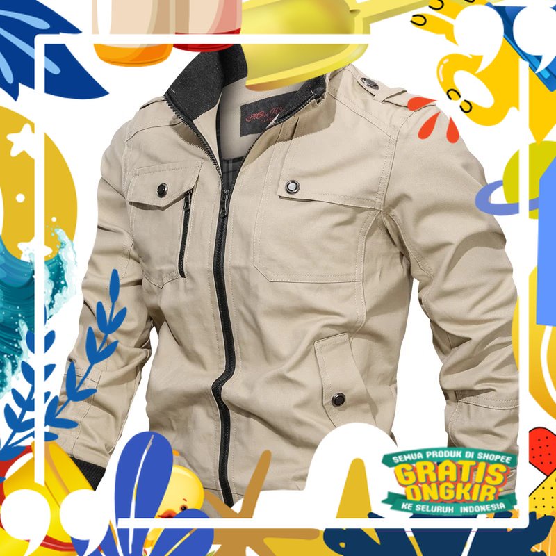 JAKET BOMBER PRIA KANVAS CASUAL/ merah putih biru polos