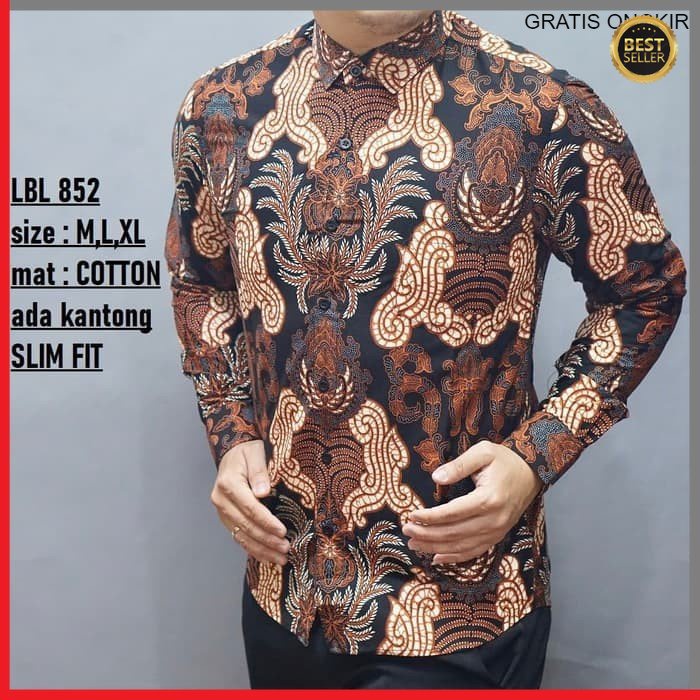 KEMEJA PRIA BATIK LENGAN PANJANG HEM BAHAN KATUN HALUS 40S LBL 852 BAJU MODERN MEWAH SLIMFIT SLIM FIT BY JAKARTA