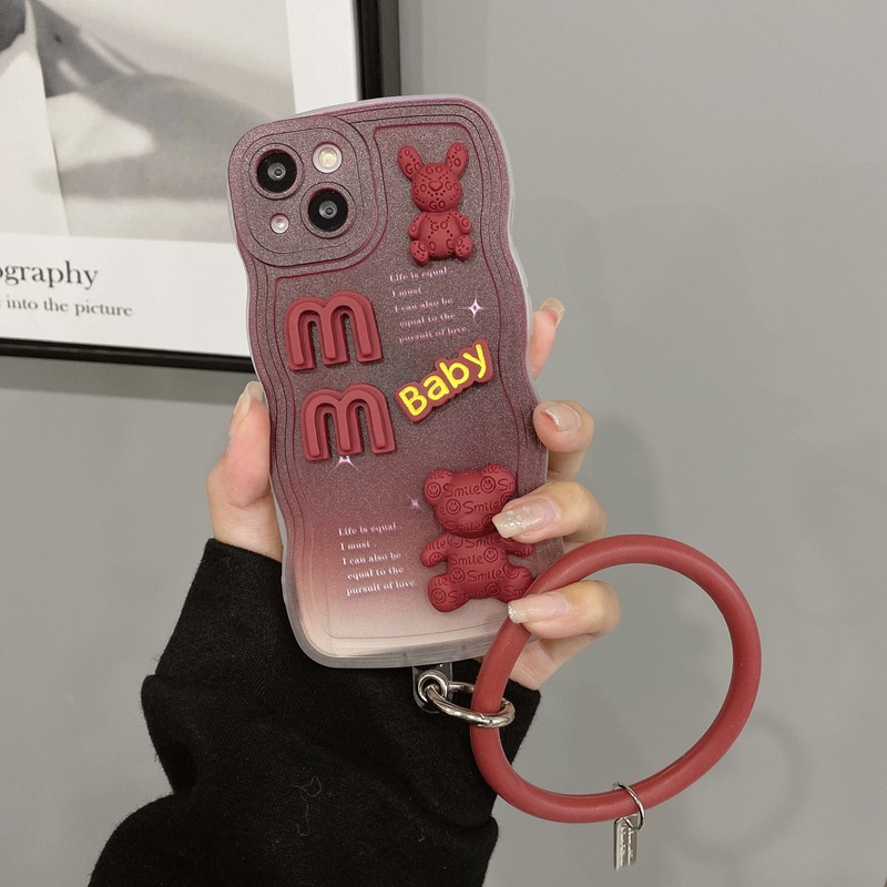 Wave Wine Red Soft Case OPPO A7 A5S A12 A11K A5 A9 A53 A33 A15S A35 A52 A92 A1K A3S A16 A54 A77S A83 F11 F9 Pro A74 A95 A96 A36 A76 A52 A92 A31 A57 A39 F1S Red Doll Bear Rabbit