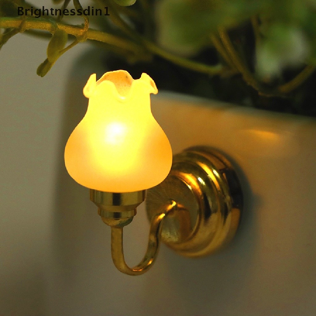 [Brightnessdin1] 1: 12rumah Boneka Miniatur Lampu Dinding Lampu LED Lampu Meja Lampu Dinding Boneka Dekorasi Mainan Butik
