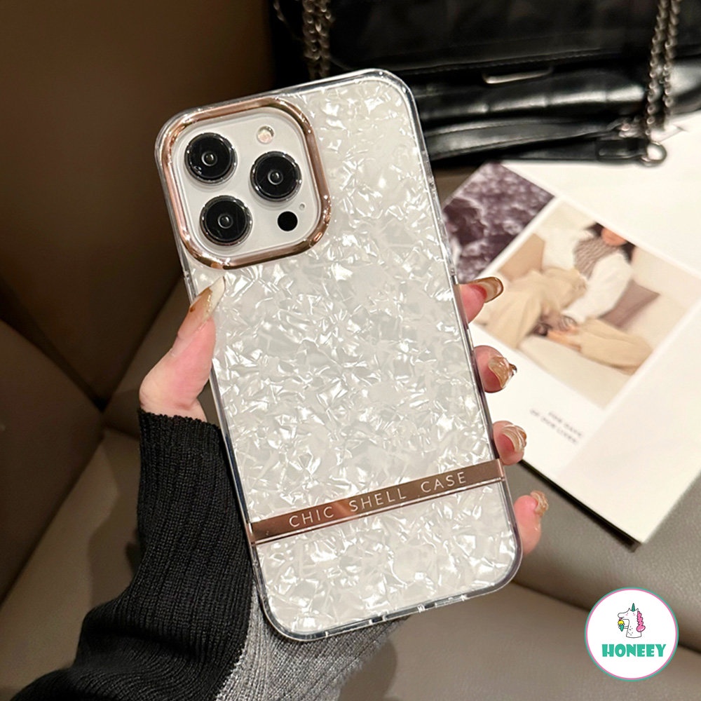 Glitter Dream Shell Marble Phone Case Kompatibel Untuk iphone 14 Pro 12 13 14 11 Pro Max Shockproof Soft Bumper IMD Penutup Belakang