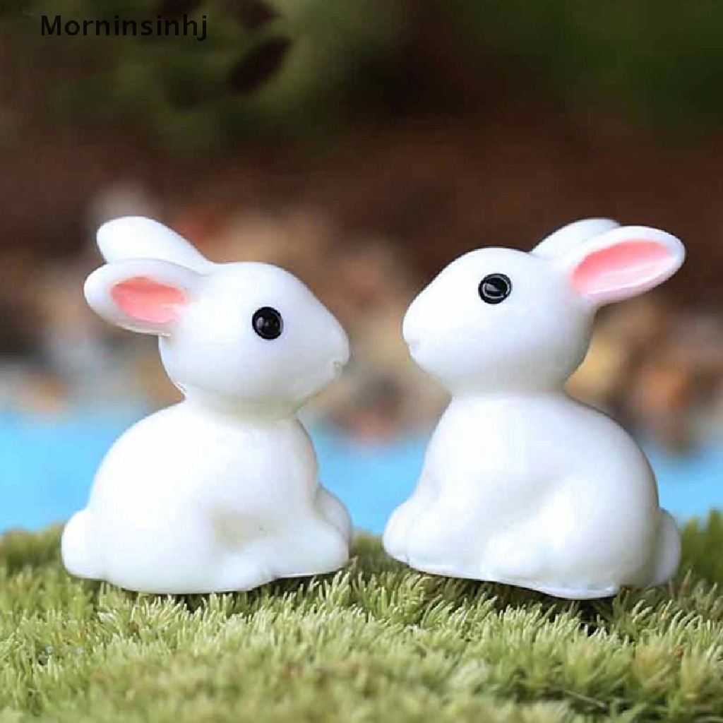 Mornin 10PCS Lucu Mini Resin Bunnies Miniatur Angka 3D Kelinci Putih Kecil Ornamen id