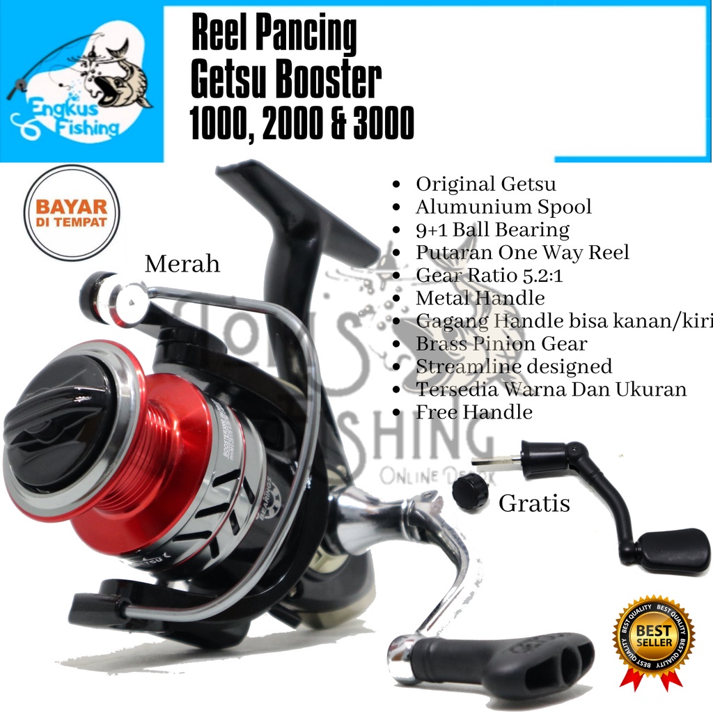 Reel Pancing Getsu Booster 1000, 2000 &amp; 3000 (9+1 Bearing) Bonus Handle One Way - Engkus Fishing