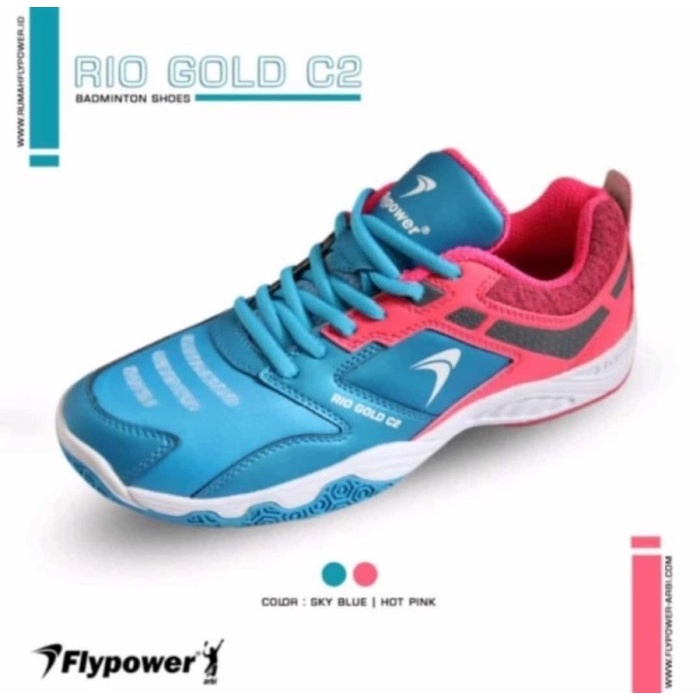 {MentariStore} SEPATU BADMINTON FLYPOWER RIO GOLD C1 TA SERIES BLACK GOLD ORI - SKY BLUE/PING 39 Dis