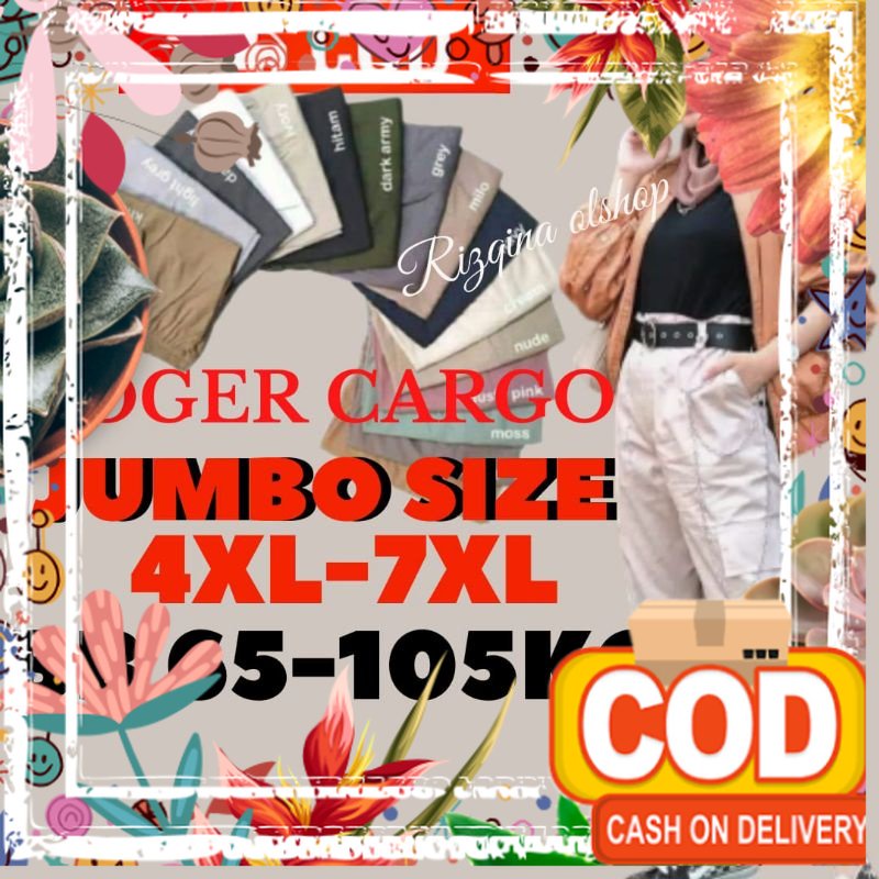 Jumbo Celana Joger Wanita Cargo / Baggy Pants Kargo BIG SIZE  4XL-7XL muat BB 65-105 kg / Celana Pan