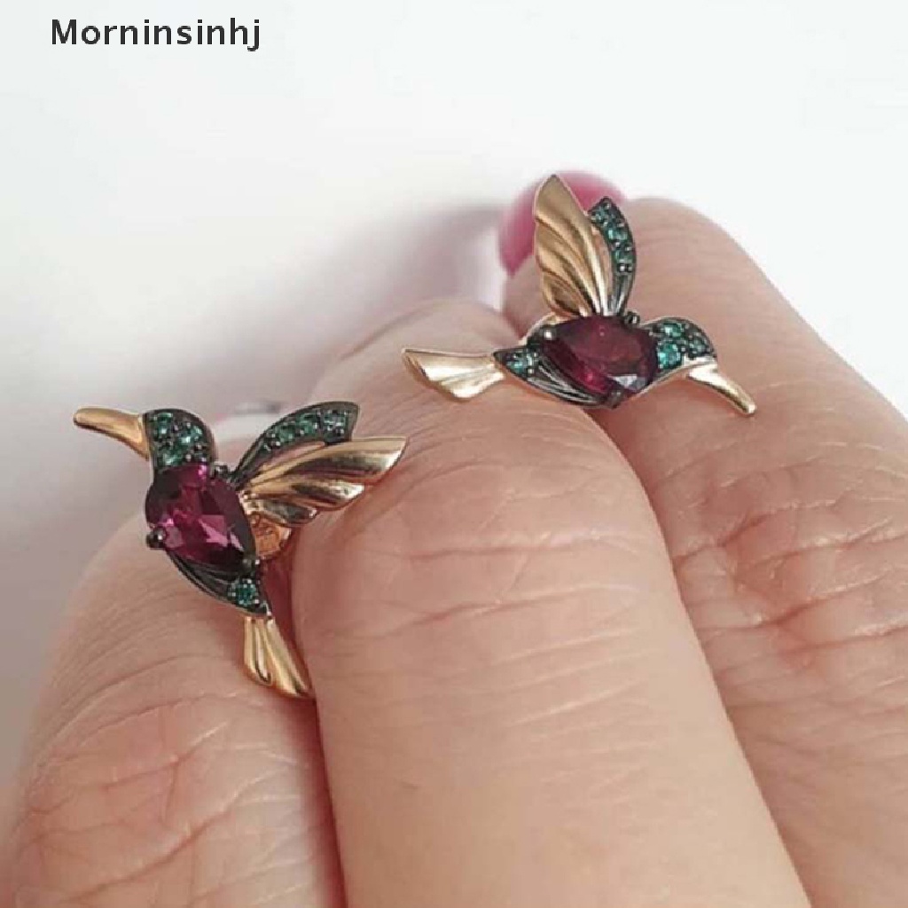 Mornin Hummingbird Anting Tetes Panjang Liontin Burung Rumbai Anting Liontin Kristal id