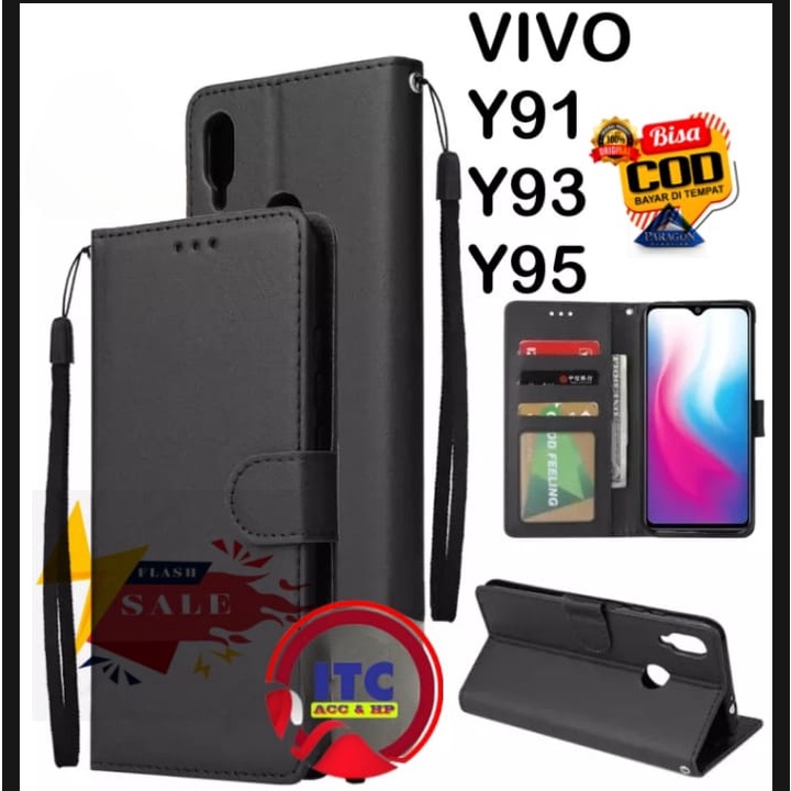 CASE PREMIUM FLIP KULIT DOMPET TYPE HP VIVO Y91 Y93 Y95 DOMPET- FLIP COVER LEATHER-SARUNG HP PREMIUM