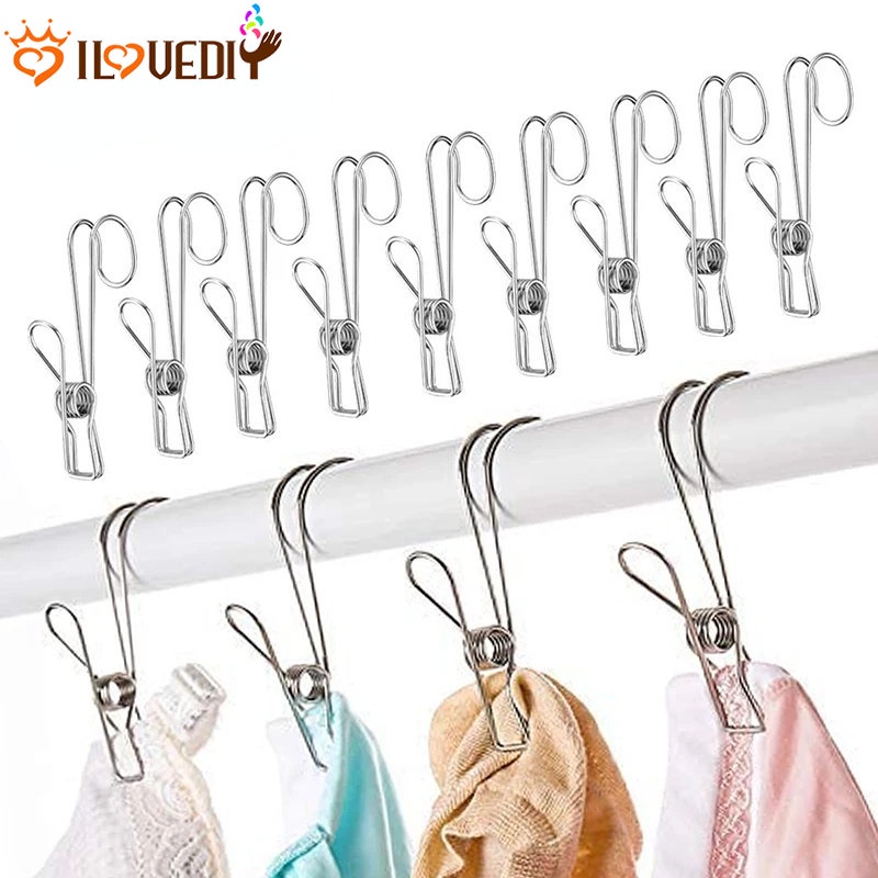 [Unggulan] 1/10pcs Klip Pakaian Dan Snack Klip Pengeringan Tanpa Jejak Multi-Fungsional Anti-slip Klip Kait Tirai Stainless Steel Klip Penyimpanan Klip Untuk Homeliving