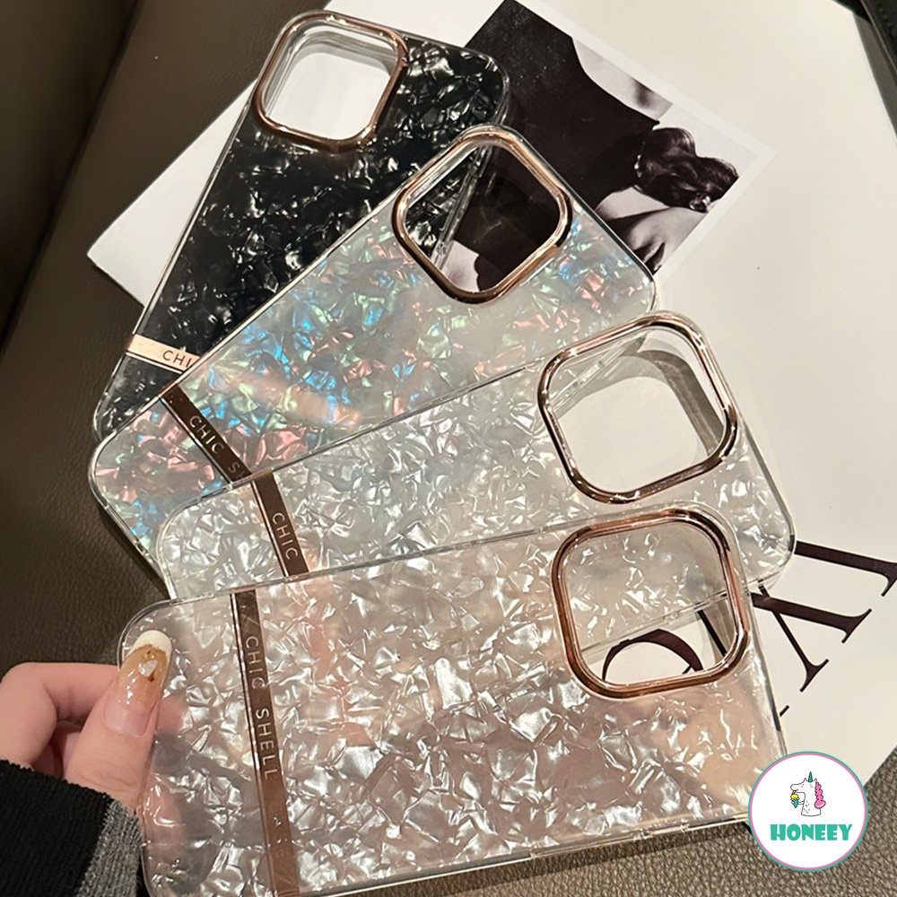 Glitter Dream Shell Marble Phone Case Kompatibel Untuk iphone 14 Pro 12 13 14 11 Pro Max Shockproof Soft Bumper IMD Penutup Belakang