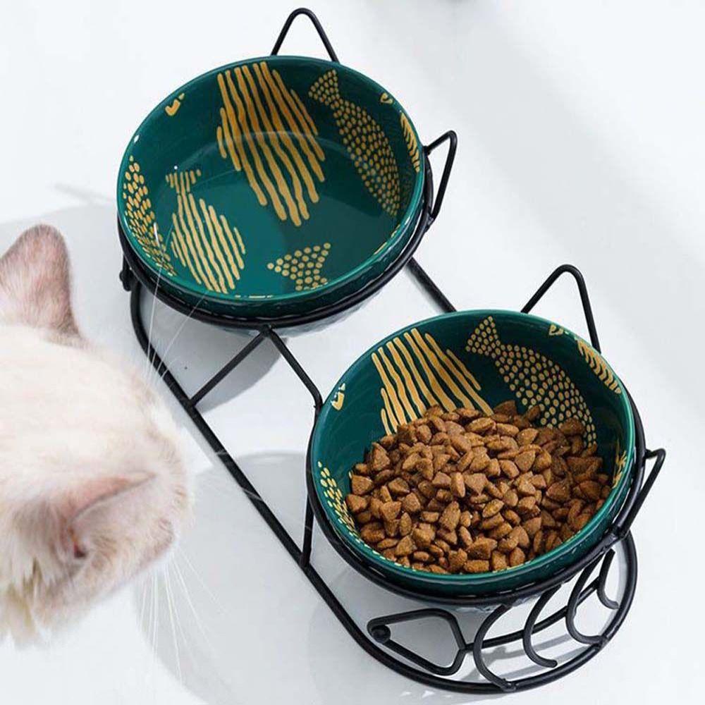 [Elegan] Mangkuk Ganda Kucing Melindungi Tulang Belakang Serviks Tahan Lama Pengumpan Kucing Peminum Mulut Miring Penyimpanan Makanan Untuk Piring Anjing Kucing Pet Feeder Bowl