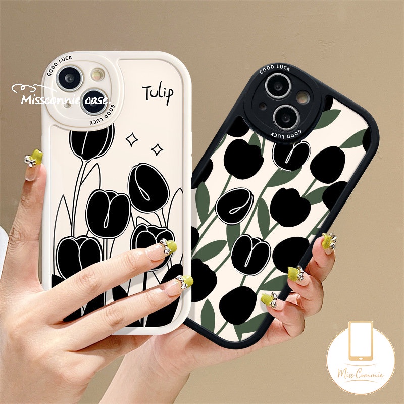 Ins Sederhana Bunga Tulip Hitam Pasangan Ponsel Case Untuk Infinix Hot 9 10 11 Bermain 10T 11s Hot 10 Lite Infinix Smart5 6 10s Note8 Silicon Lembut Tpu Penutup Belakang