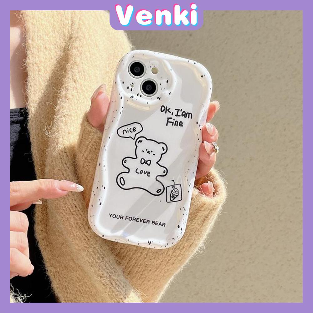 Case iPhone 11 Pro Max TPU Soft Case Glossy White Curved Wave Case Cute Cartoon Bear Camera Protection Shockproof For iPhone 14 13 12 11 Plus Pro Max 7 Plus X XR