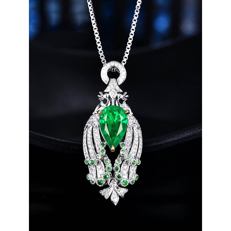 Goldkingdom Aksesoris Perhiasan Fashion Ready Stock Premium Jewelry Design Imitasi Natural Columbia Emerald Pendant Peacock Kalung Emerald