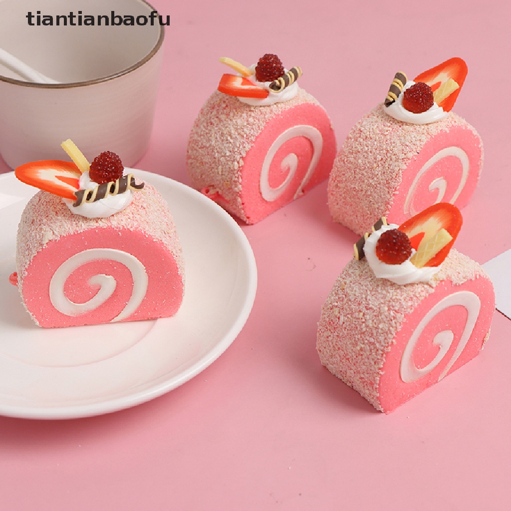 [tiantianbaofu] Krim Simulasi Swiss Roll Buah Buatan Kue Manusia Hidup Palsu Miniatur Butik Makanan