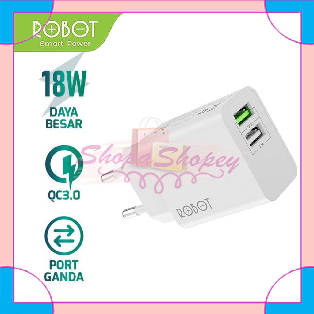 ROBOT RT-F4 Travel Charger Adaptor Dual USB Port 3A Quick Charger QC3.0 Android - Garansi Resmi 1 Tahun