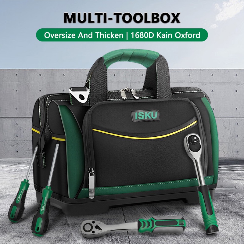 ISKU Tool Bag Besar 20 inch 1680D Kain Oxford Tas Perkakas Anti Air Tool Bag Perkakas 15 17 20 inch Tas Alat Pro