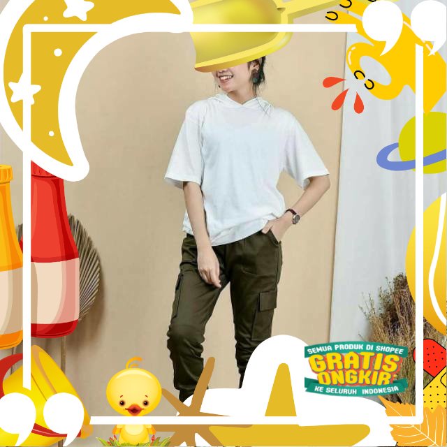 Celana cargo joger cewek/ hitam oren ungu tosca khaki