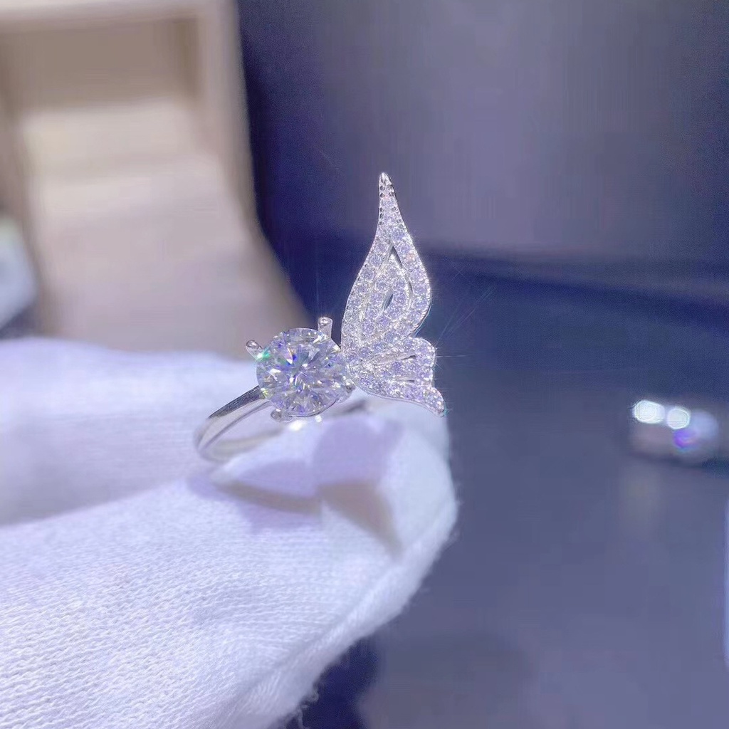 Goldkingdom Fashion Perhiasan Aksesoris Ready Stock Perhiasan Baru Hidup Delapan Hati Delapan Panah Cincin Sayap Malaikat 1karat Imitasi Mosan Berlian Engagement Ring Perempuan