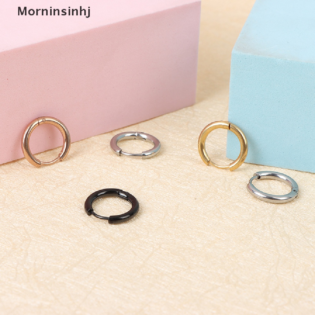 Mornin 5pcs/lot Anting Hoop Lingkaran Bahan Stainless Steel Untuk Anak Perempuan Anting Geometri Bulat id