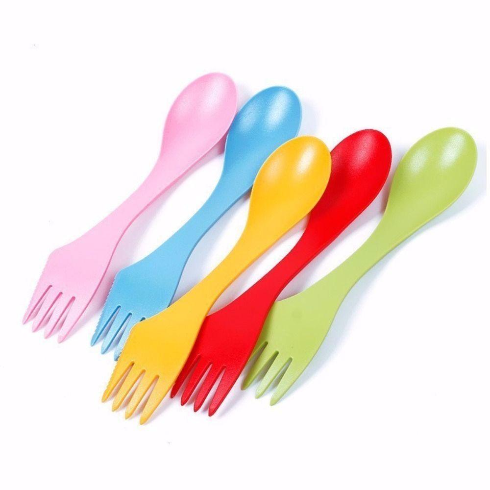 Lanfy Sendok Plastik Portable Salad Spoon Camp Fruit Fork Sendok Garpu Makanan Barat Sendok Peralatan Makan Luar Ruangan Multi Fungsi Pembuka Kaleng Dessert Spoon Bottle Opener Fork