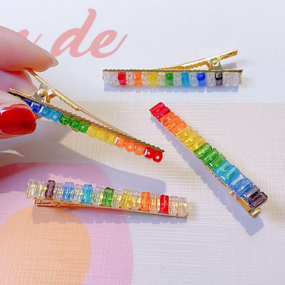 Agustinina Klip Rambut Kristal Hadiah Kreatif Untuk Gadis Halus Bergaya Hiasan Kepala Ins Klip Rambut Jepit Tipis Hiasan Kepala Baru Dahi Klip Rambut Satu Baris Korea Duckbill Klip