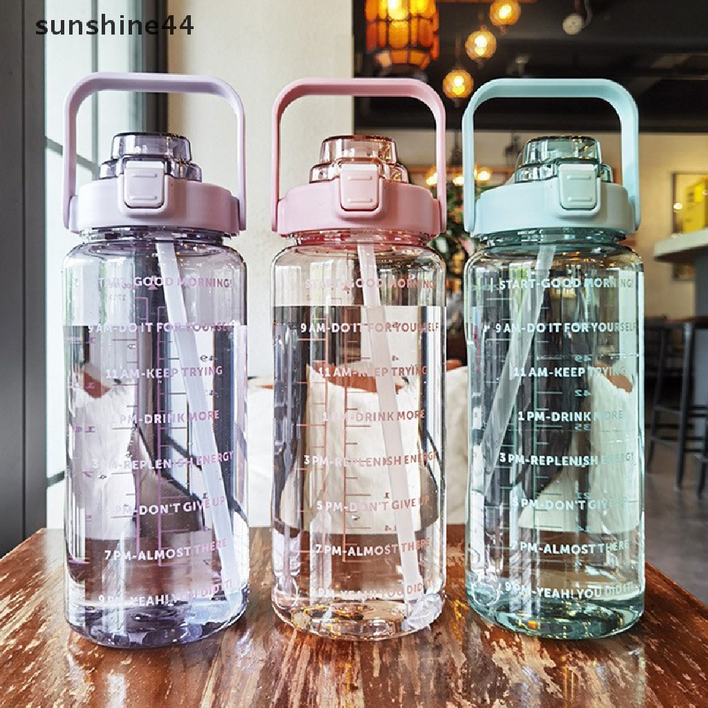 Sunshine Botol Air 2liter Dengan Sedotan Female Jug Gadis Botol Travel Portabel Kebugaran Sepeda Cangkir Musim Panas Dingin Water Jug Dengan Penanda Waktu ID