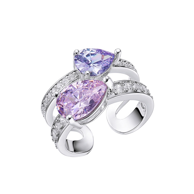 Aksesoris Perhiasan Fashion Goldkingdom Ready Stock Wanita &amp;#039; s Desain Cincin Harta Karun Berlapis Berlian Ganda Warna-Warni Niche Tetesan Air Berwarna Zirkon Kepribadian Fashion