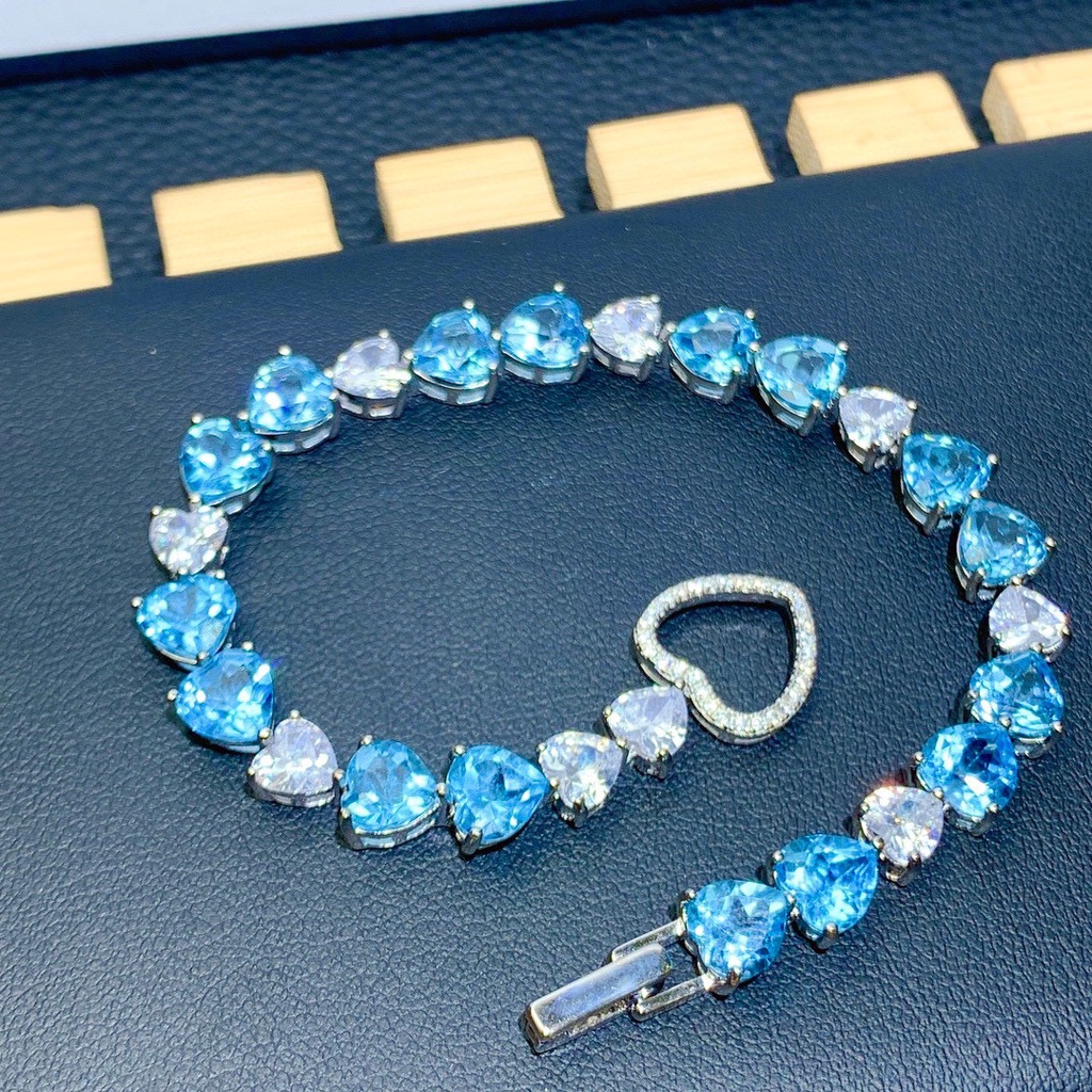 Goldkingdom Fashion Perhiasan Aksesoris Ready Stock Baru Alami Swiss Topaz Biru Gelang Canggih Perempuan Mewah Aquamarine Karbon Tinggi Berlian Gesper Gelang.