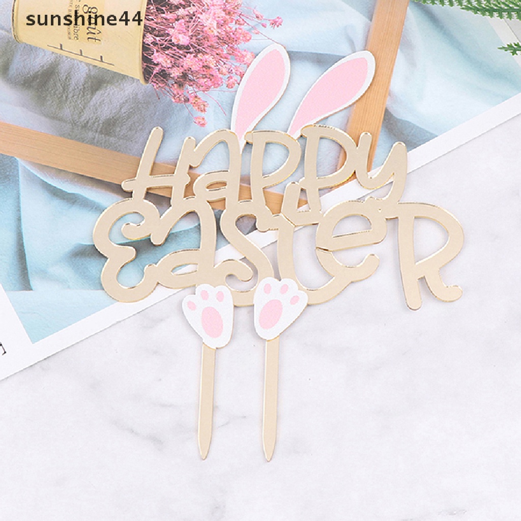 Sunshine Happy Easter Cake Topper Telur Paskah Akrilik Kue Bendera Dekorasi Kue Pesta ID