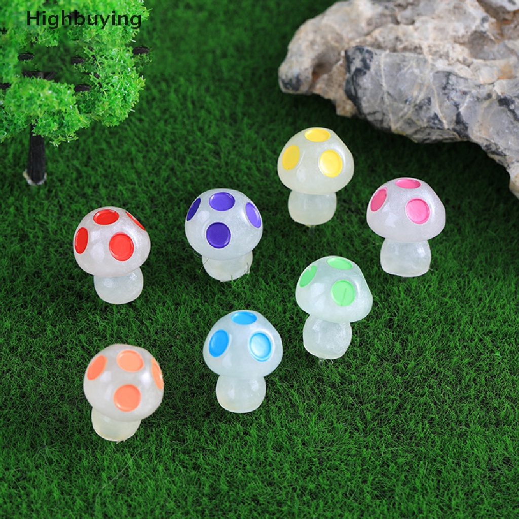 Hbid 10pcs Patung Mini Jamur Menyala Warna-Warni Miniatur Ornamen Lansekap Aksesoris Resin Glory