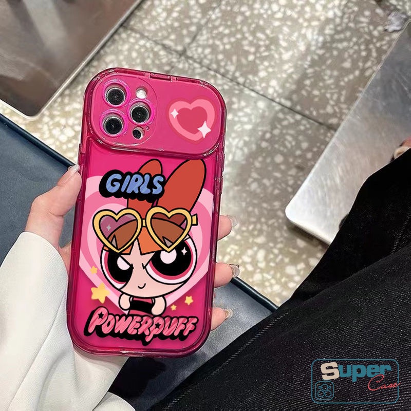 IPHONE Casing Ponsel Cermin Make Up Flip Kreatif Kompatibel Untuk Iphone7 8 Plus 11xr 13 14 12 11 Pro MAX XS MAX X SE 2020 Kartun The Powerpuff Gadis Shockproof Soft Silicon TPU Cover