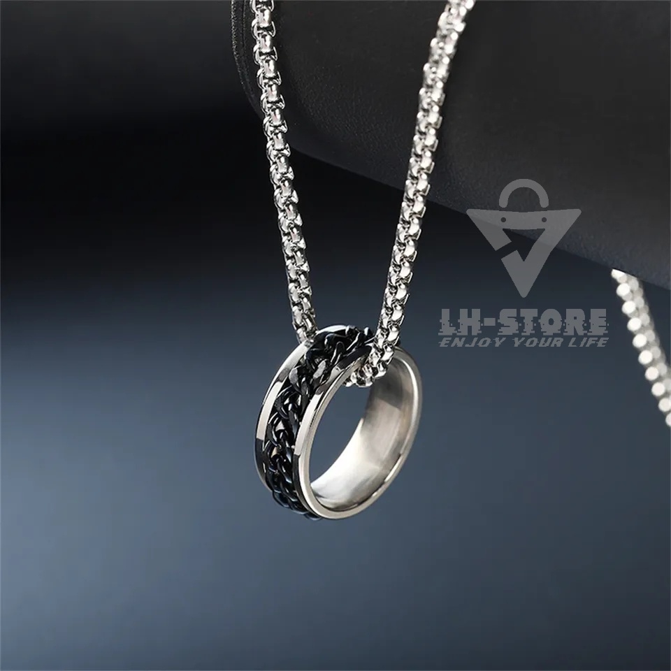 Kalung Titanium Liontin Cincin Pria Wanita Anti Karat Silver Gold Black