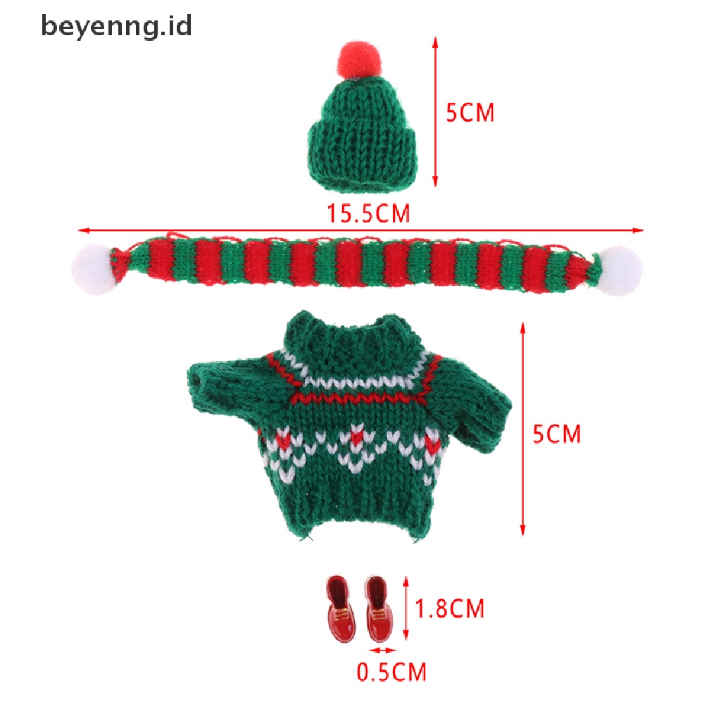 Beyen 1Set Rumah Boneka Mini Sweater Rajut Topi Syal Sepatu Natal 25cm Baju Boneka ID