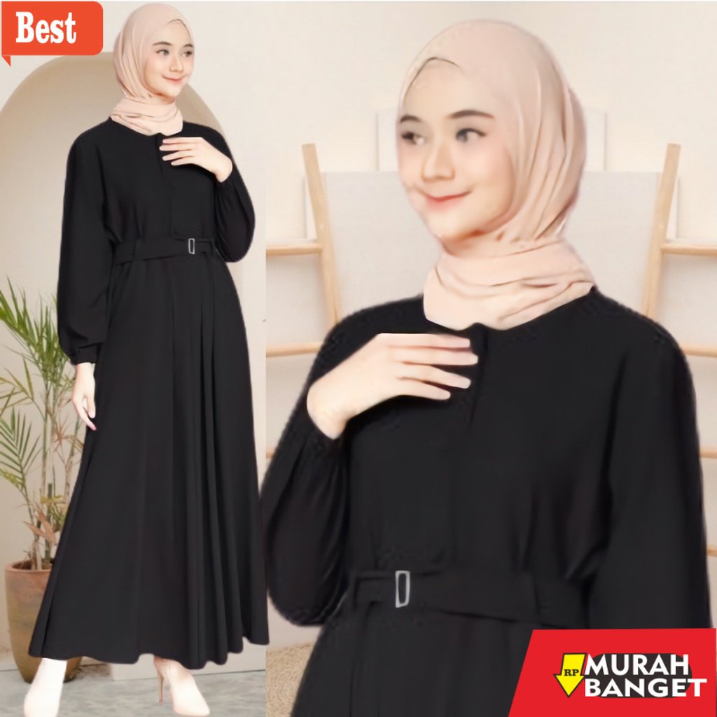 Tren baju lebaran wanita 2023- Model Gamis Terbaru 2023 Hitam Polos Simpel Modern Remaja Dress Etich