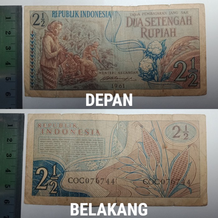 Uang Kuno Indonesia Rp 2,5 Dua Setengah Rupiah Asli tahun 1961