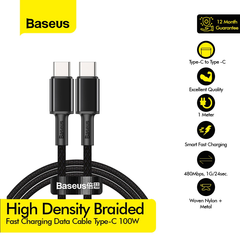 BASEUS Kabel 100W High Density Braided Data Cable Type-C to Type-C 100W 2M 1M - CATGD