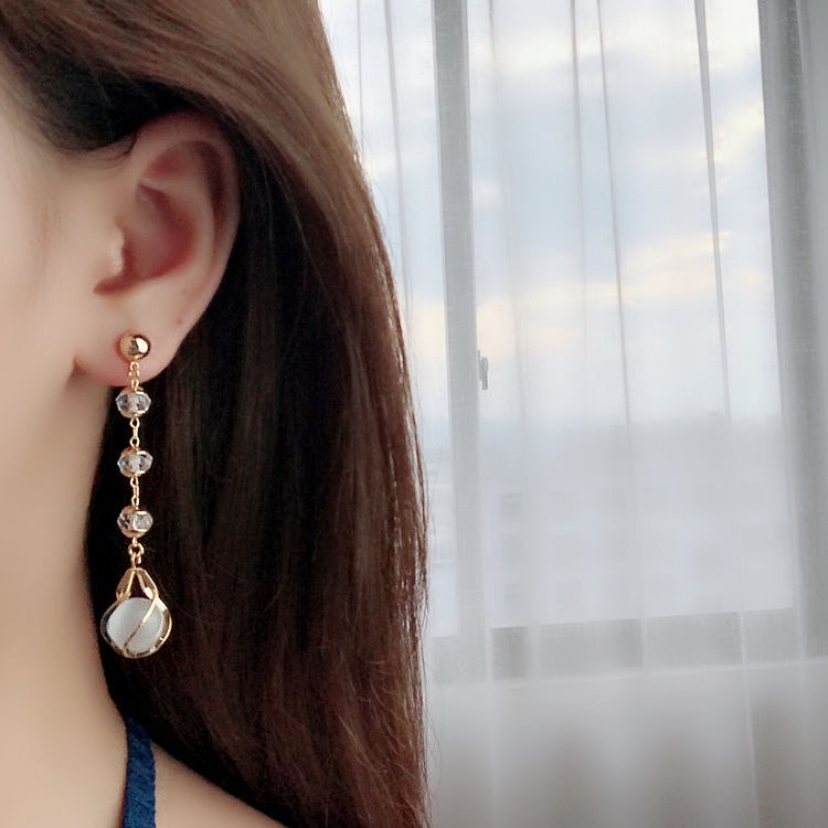 Opal Pendant Earrings Anting Perempuan Siswa Perempuan Versi Korea Sederhana Segar Manis Anting Temperamen Perempuan Anting Perempuan