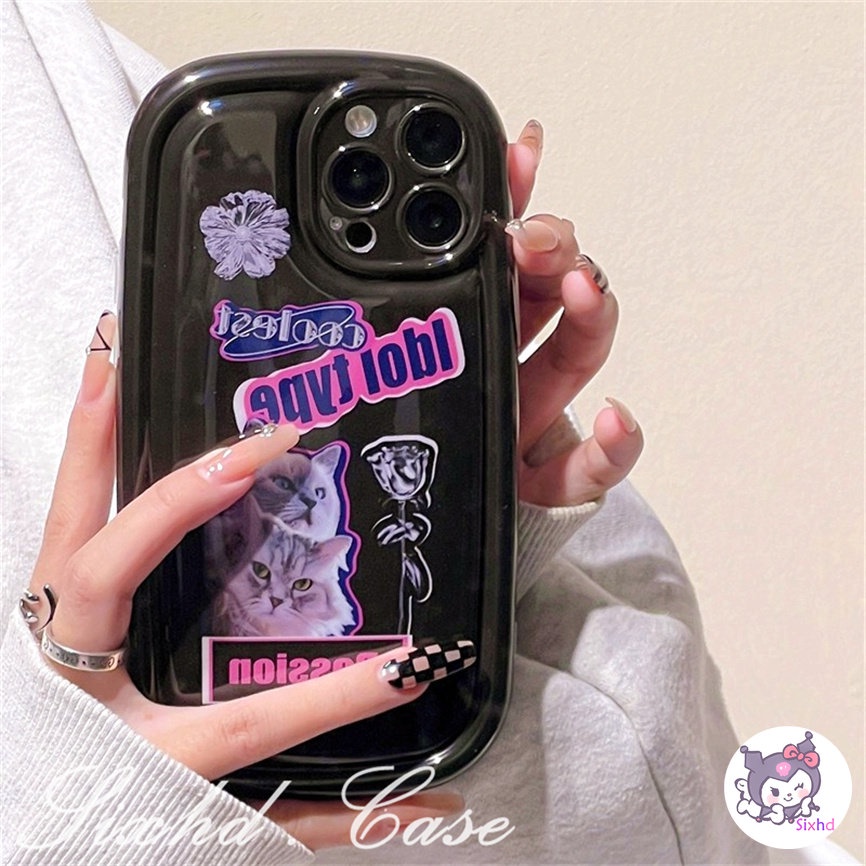 IPHONE Kompatibel Untuk Iphone14 13 12 11 Pro Max SE 2020 X Xr Xs Max8 7 6 6s Plus Black Rose Cat Fashion AirBag Case Lembut Shockproof Cover Pelindung