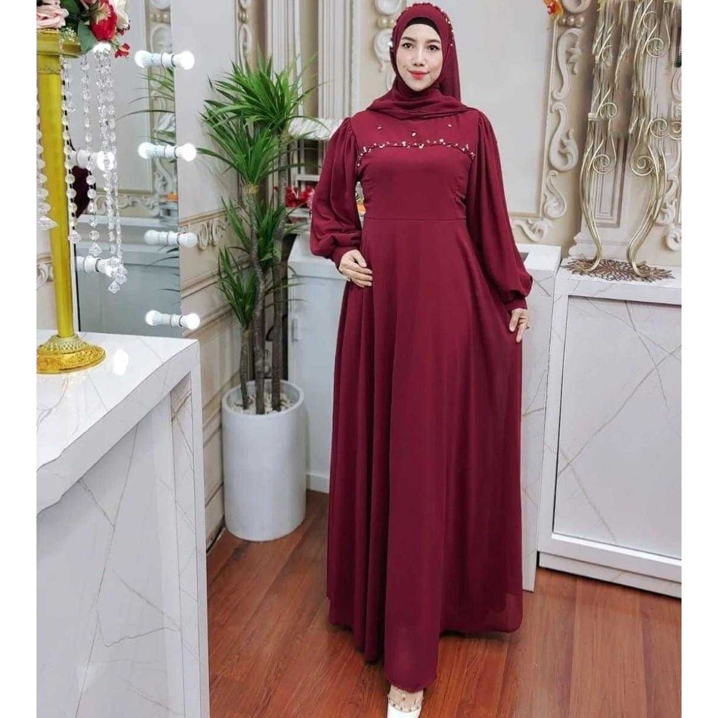 Baju Gamis Jumbo Wanita Muslimah Adem Mewah Elegan Kondangan Trand Ramadhan Viral Model Terbaru Leba
