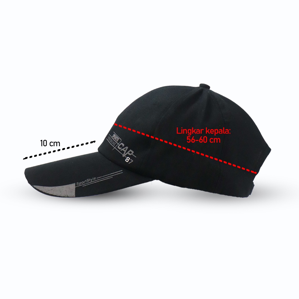 Topi Baseball Golf Pria Outdoor Fashion Line Cap Long Visor - MZ87 - Black