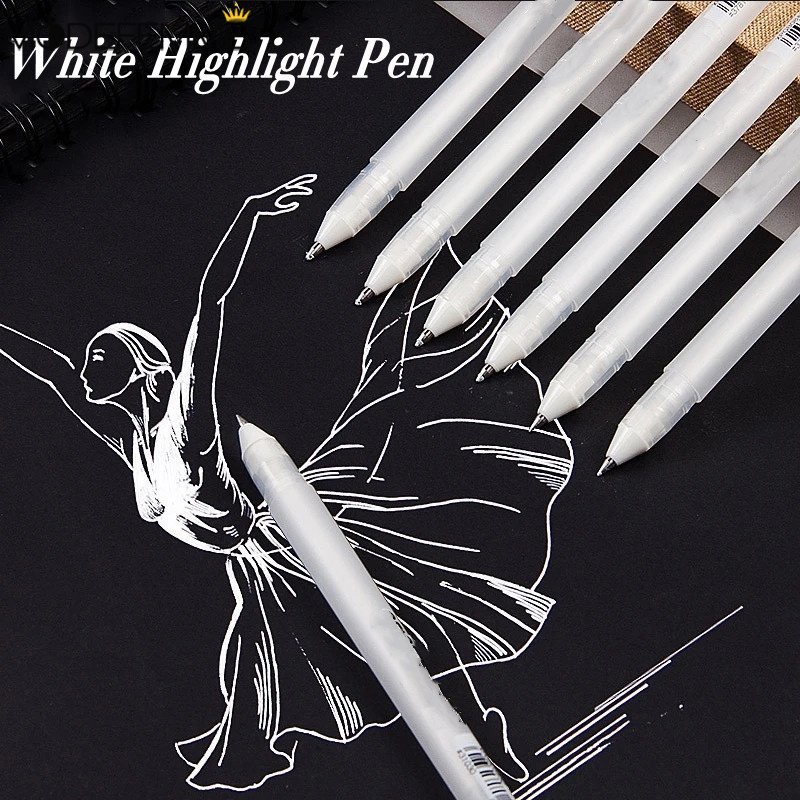 0.8mm Putih Spidol Hightlighter Spidol Desain Komik Liner Halus Pena Cat Coretan Pena Hand-painted Gel Pen Alat Tulis Siswa Perlengkapan Sekolah Sketsa Gambar Seni Spidol