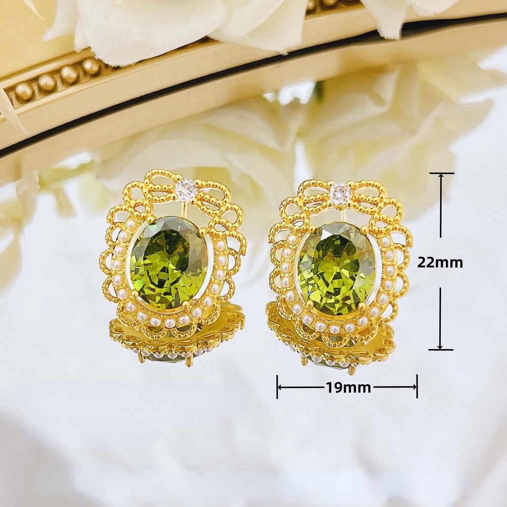 LUSH Goldkingdom Aksesoris Perhiasan Fashion Ready Stock Windsor Estate Olive Green Stud French Retro Elegan Hutan Rimbun Hijau Austria Kristal Mutiara Stud