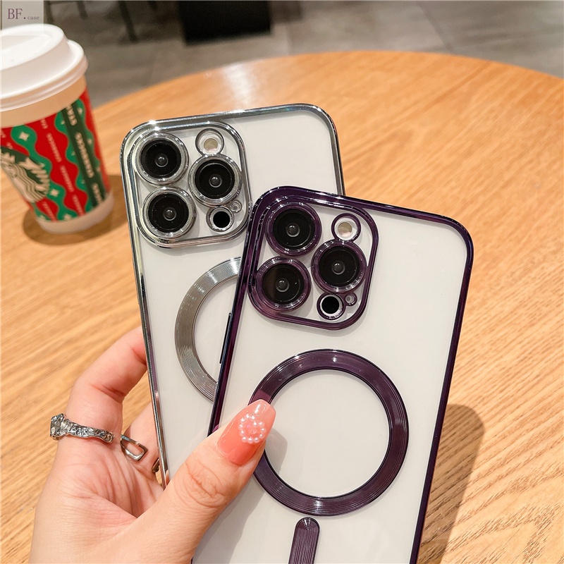 IPHONE Untuk Iphone14 13 12 11 Pro Max Electroplated Magnetic Tempered Glass Lens Protection Case