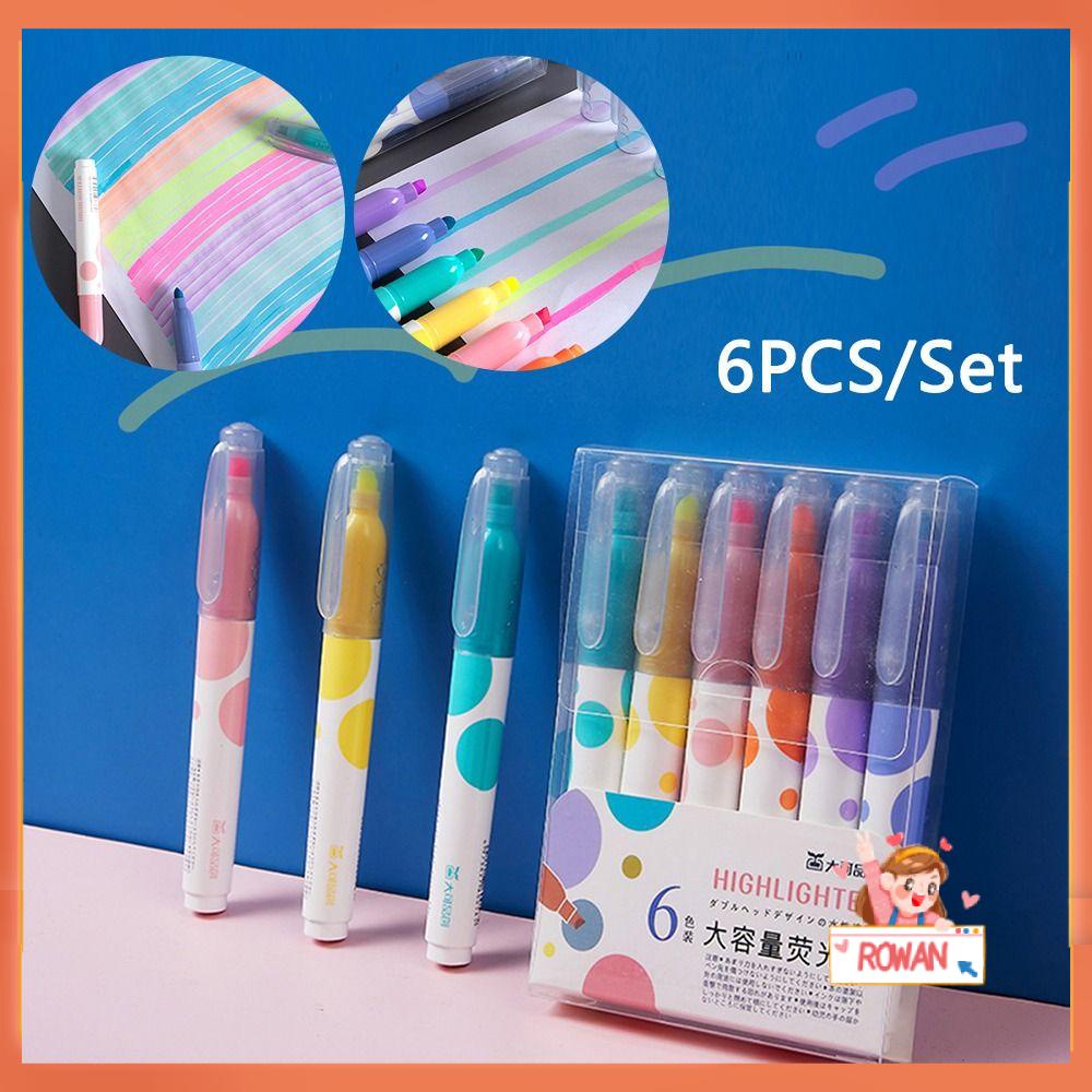 R-flower 6PCS/Set Pen Neon Siswa Warna Permen Set Penanda Kapasitas Tinggi