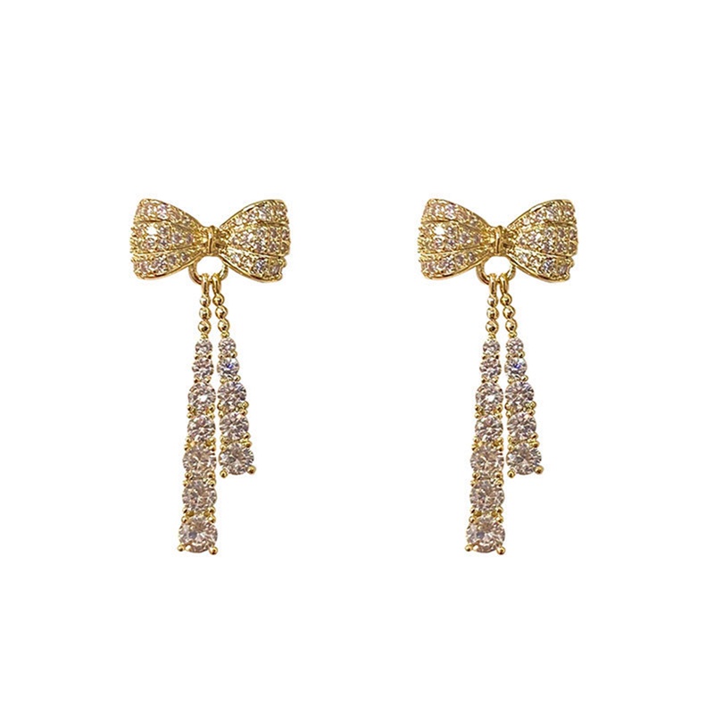 Anting Rumbai Busur Merah Geometris Temperamen Indah Bersih Korea