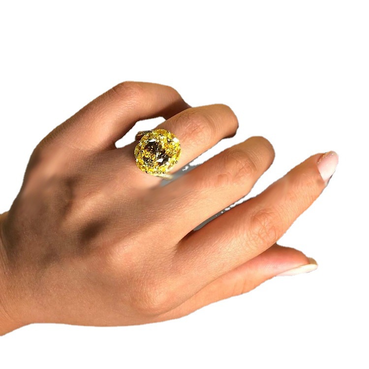 Goldkingdom Fashion Perhiasan Aksesoris Ready Stock Mewah Cadenza Bao Asche Berlian Kuning Cincin Yang Dapat Disesuaikan Kreatif Telur Angsa Berbentuk Karat Besar Pertunangan Cincin Untuk Wanita