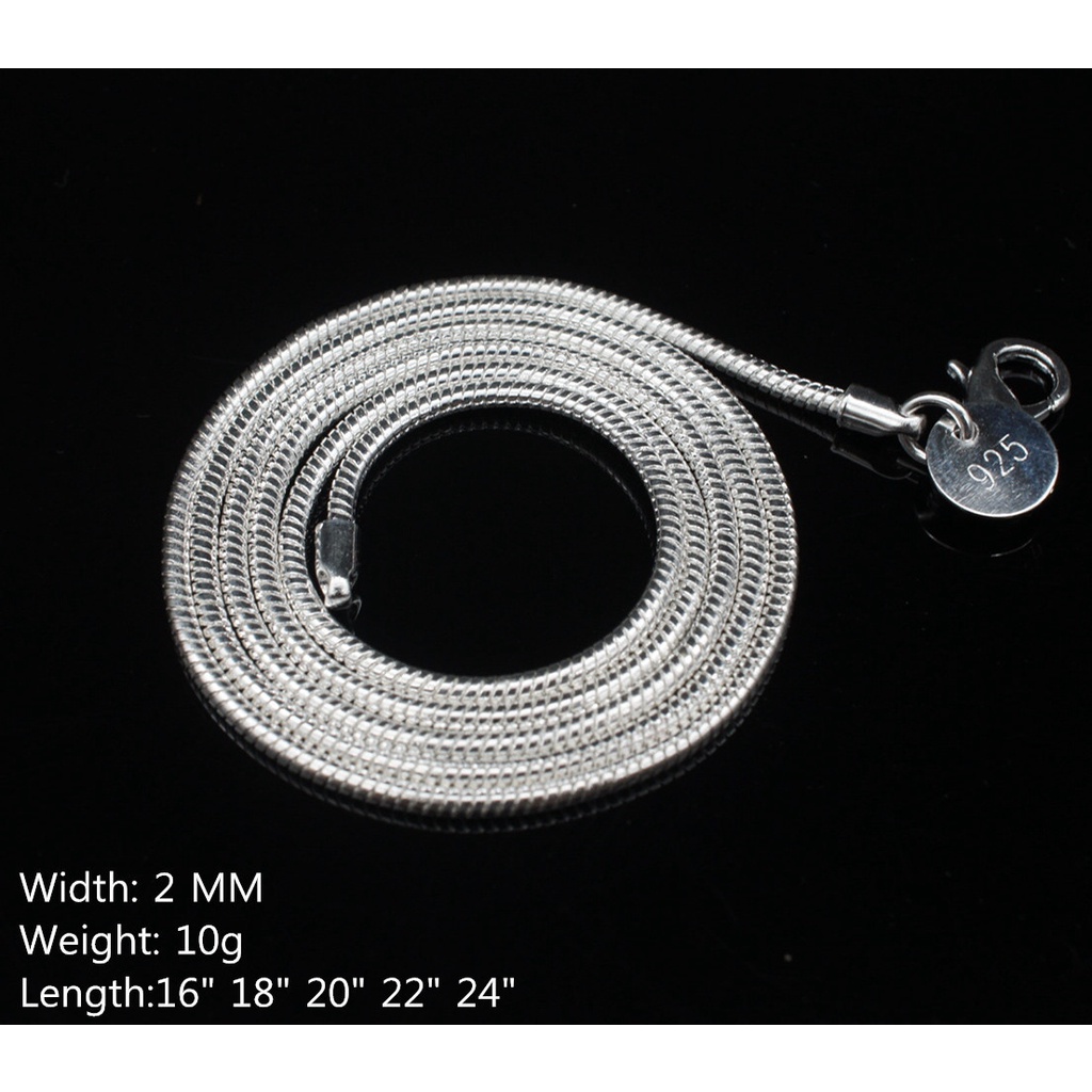 Goldkingdom Aksesoris Perhiasan Fashion Ready Stock 2MM Rantai Tulang Ular Mode Berlapis Perak Kalung Rantai Ular Klavikula Chain Necklace